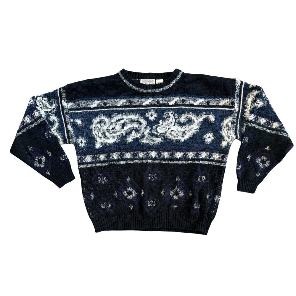 Vintage 80s/90s Method Vintage Printed Chunky Crewneck Knit Sweater Size Large